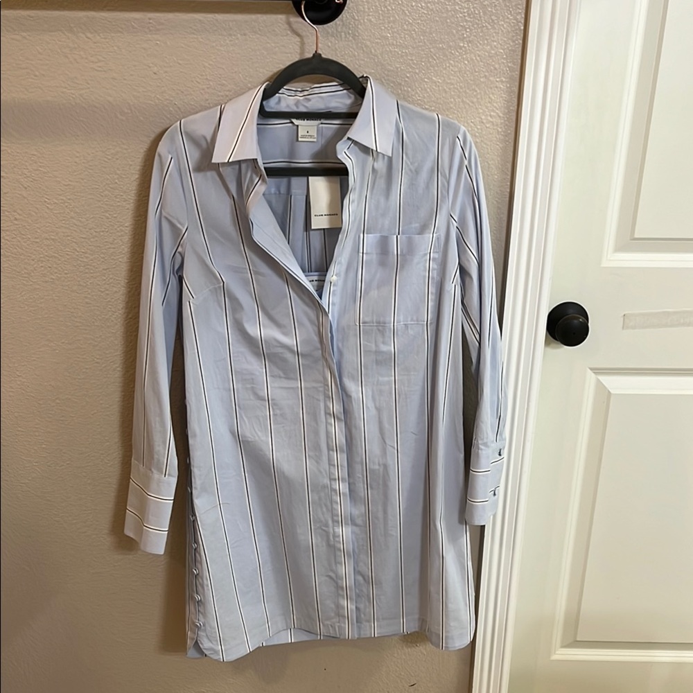 Club Monaco Blue and White Dress with Pinstripe Pattern